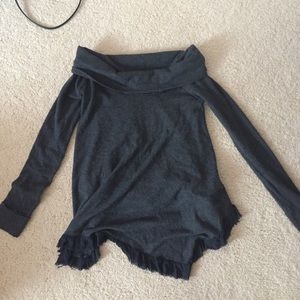 Off-the-Shoulder Sweater with Fringe Bottom